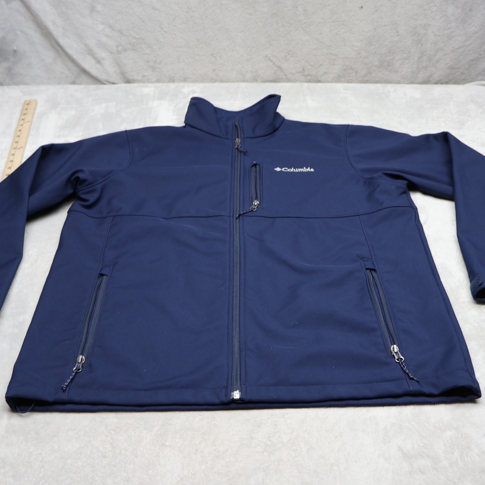 Columbia Jacket Mens Large Blue Ascender Softshell Wind Rain Full Zip READ